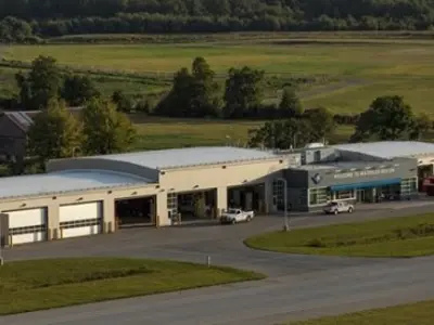 Aerial view of the Region of Waterloo International Airport Operations building