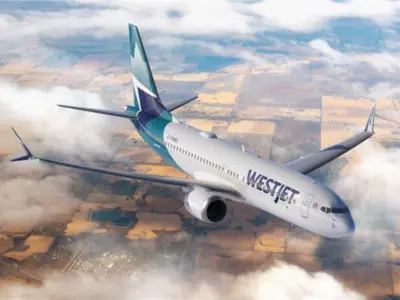 WestJet airplane flying
