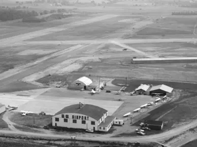 Black and White aerial view of airport